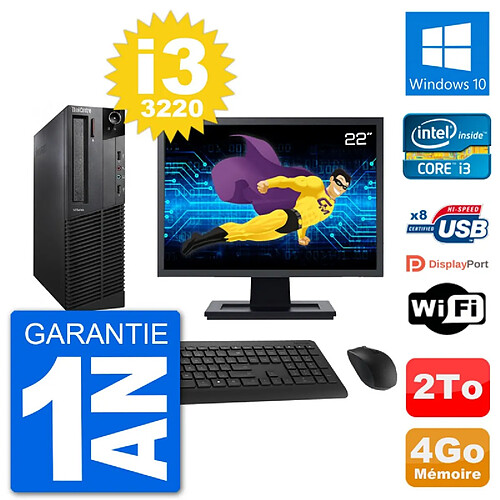 PC Lenovo M92p SFF Ecran 22" Intel i3-3220 RAM 4Go Disque 2To Windows 10 Wifi · Occasion