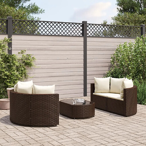 vidaXL Salon de jardin avec coussins 5 pcs marron résine tressée