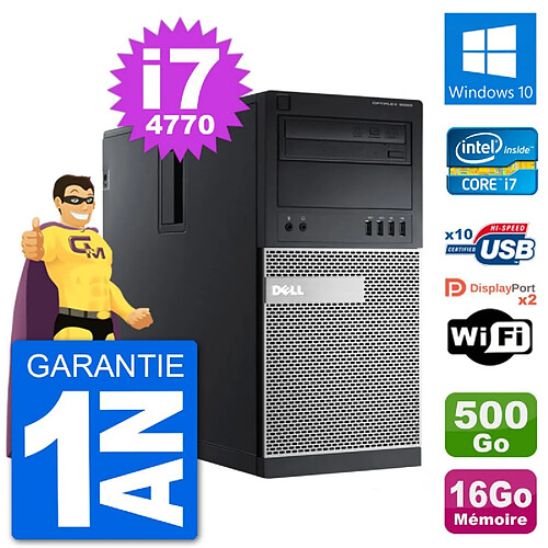 PC Tour Dell 9020 Intel Core i7-4770 RAM 16Go Disque Dur 500Go Windows 10 Wifi · Occasion