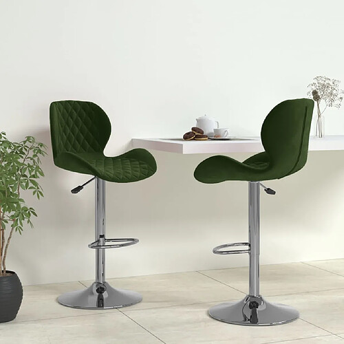 vidaXL Tabourets de bar lot de 2 vert foncé velours