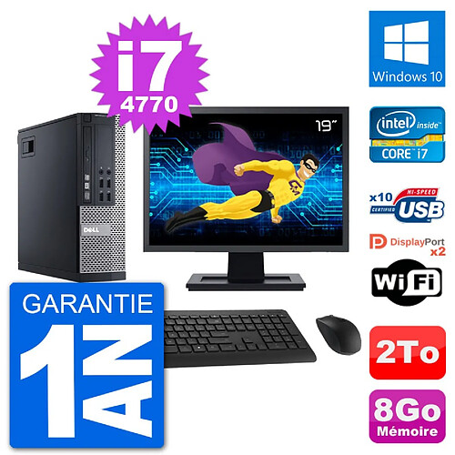 PC Dell 9020 SFF Ecran 19" Intel i7-4770 RAM 8Go Disque 2To Windows 10 Wifi · Occasion