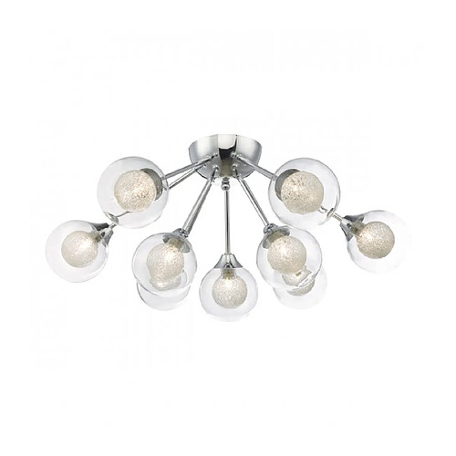 Luminaire Center Plafonnier Zeke chrome poli et verre 9 ampoules