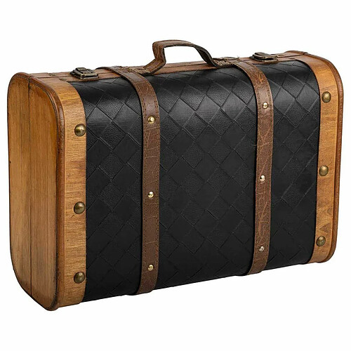 Valise décorative Alexandra House Living Noir PVC Bois Métal Tissu Vintage 30 x 17 x 43 cm