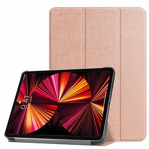 iLike Étui à trois volets en cuir écologique pour Samsung Tab A7 Lite 8,7'' (2020) T200 / T225 Or rose