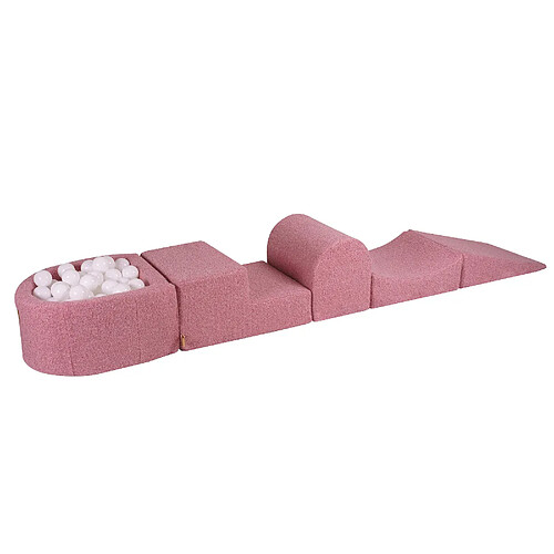 MeowBaby Aire de Jeux en Mousse avec Piscine a Balles, 4 éléments, 100 Balles, Boucle, Rose : Blanc