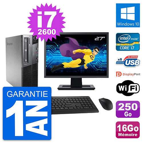 PC Lenovo M81 SFF Ecran 27" Intel i7-2600 RAM 16Go Disque 250Go Windows 10 Wifi · Occasion