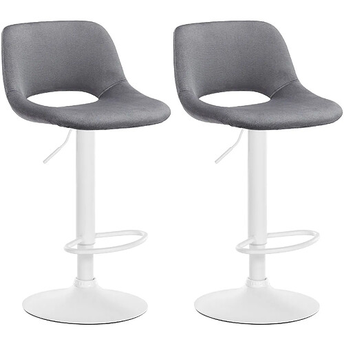 Decoshop26 Tabourets de bar chaises haute x2 avec repose-pieds en velours gris foncé piètement métallique blanc 10_0004091