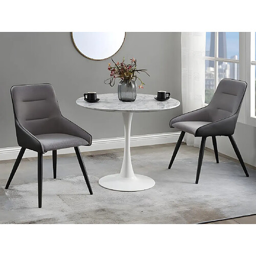 Vente-Unique Table à manger ronde MANAGA - 4 personnes - MDF Blanc Effet Marbre