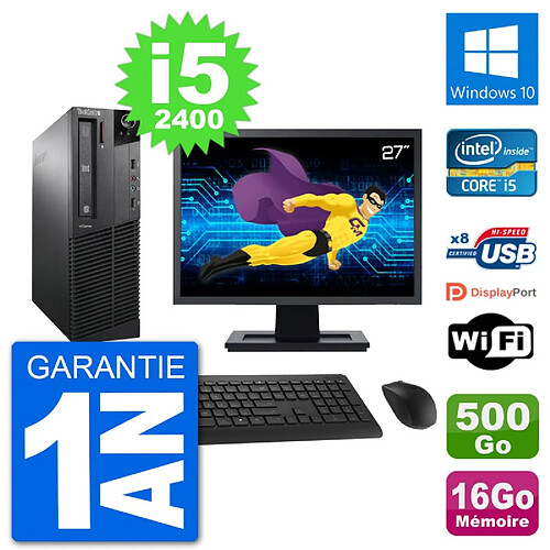 PC Lenovo M91p SFF Ecran 27" Intel i5-2400 RAM 16Go Disque 500Go Windows 10 Wifi · Occasion