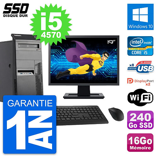 PC Tour Lenovo M83 Ecran 19" Intel i5-4570 RAM 16Go SSD 240Go Windows 10 Wifi · Occasion