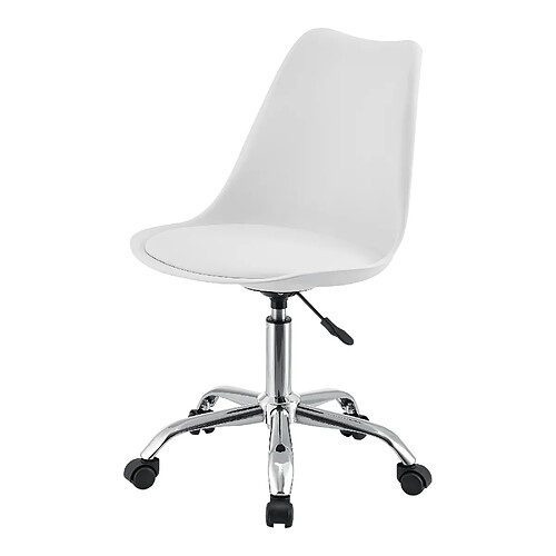 Chaise de Bureau Design Siège Rembourré à 5 Roulettes Fauteuil Rotatif à 360° et Réglable en Hauteur Polypropylène Similcuir Métal Blanc [en.casa]