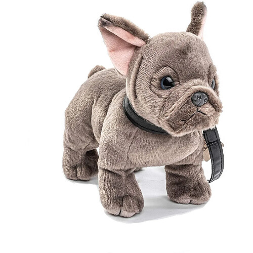 Uni-Toys peluche Bouledogue français avec Laisse de 26 cm gris