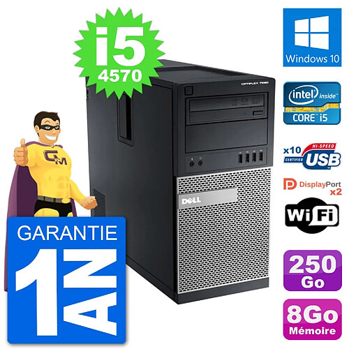 PC Tour Dell 7020 Intel Core i5-4570 RAM 8Go Disque Dur 250Go Windows 10 Wifi · Occasion