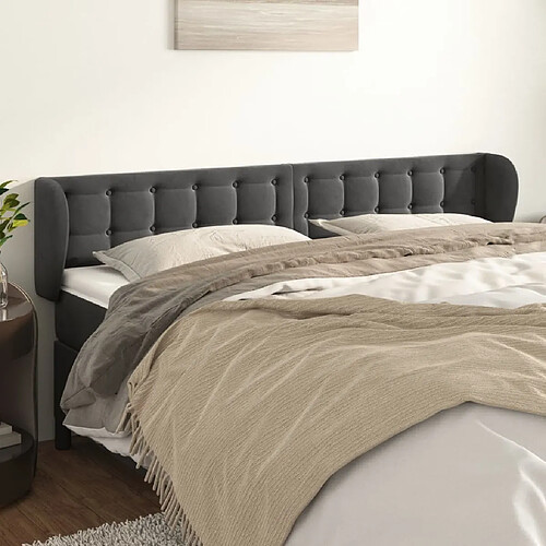 Maison Chic Tête de lit scandinave avec oreilles,meuble de chambre Gris foncé 163x23x78/88 cm Velours -MN83143