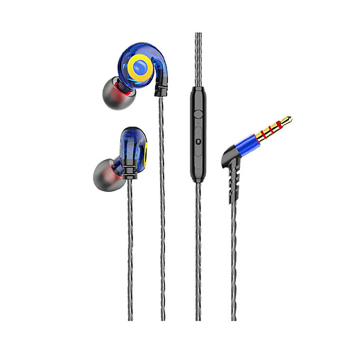 LUUCOZK Écouteurs intra-auriculaires filaires 6D 4 cœurs à double bobine mobile 3,5 mm - Bleu