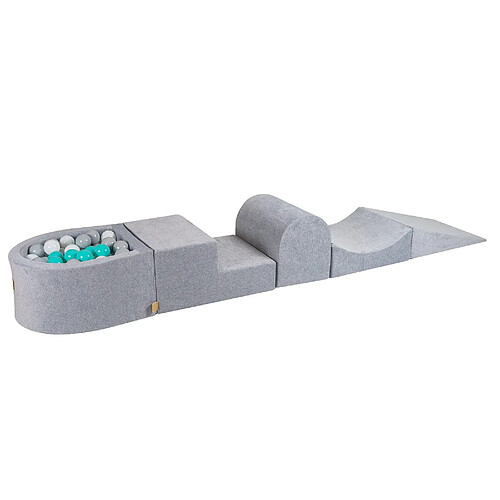 MeowBaby Aire de Jeux en Mousse avec Piscine a Balles, 4 éléments, 100 Balles, Velours, Gris Clair : Blanc/Gris/Turquoise