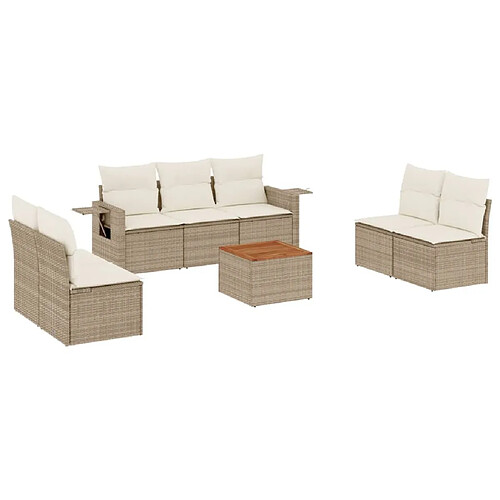 Maison Chic Salon de jardin avec coussins 8 pcs | Ensemble de Table et chaises | Mobilier d'Extérieur beige résine tressée -GKD11040