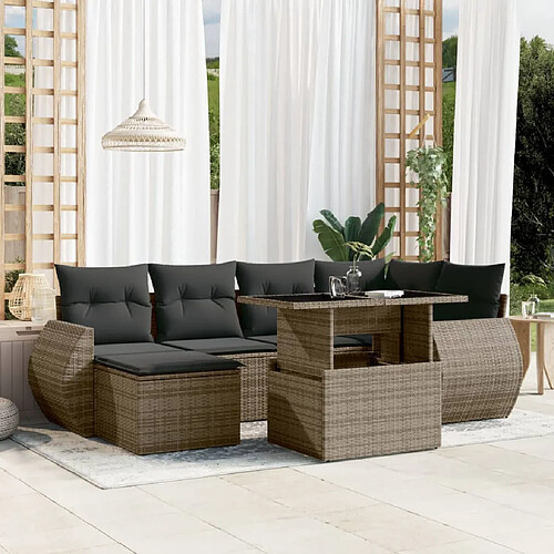 vidaXL Salon de jardin avec coussins 7 pcs gris résine tressée