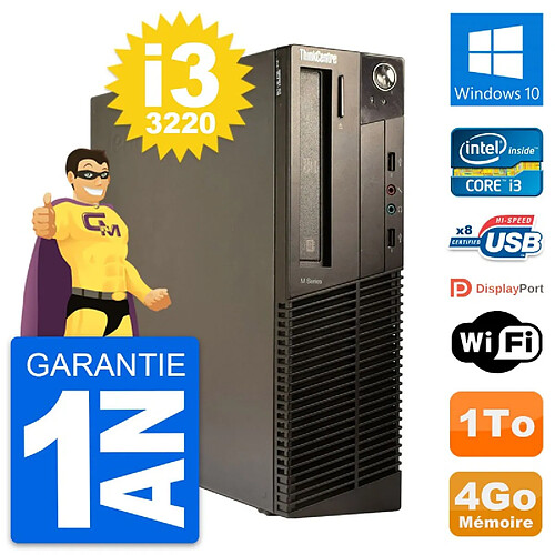 PC Lenovo ThinkCentre M82 SFF Intel i3-3220 RAM 4Go Disque 1To Windows 10 Wifi · Occasion