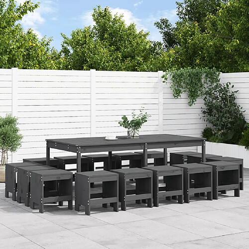 vidaXL Ensemble à manger de jardin 17 pcs gris bois massif de pin