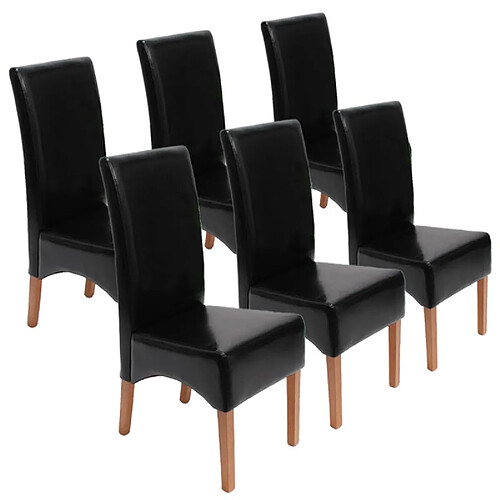 Mendler Lot de 6 chaises Latina, salle à manger, cuir reconstitué ~ noir, pieds clairs