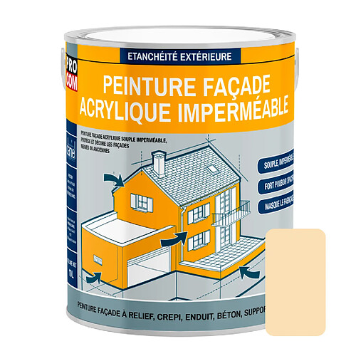 PRO COM Peinture façade PROCOM crépi, façade à relief, imperméabilisation et protection des façades - Durable jusqu'à 10 ans-2.5 litres-Pierre (RAL 085 90 20)