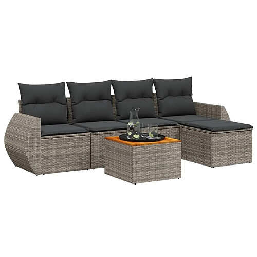 Maison Chic Ensemble Tables et chaises d'extérieur 6pcs avec coussins,Salon de jardin gris résine tressée -GKD768164