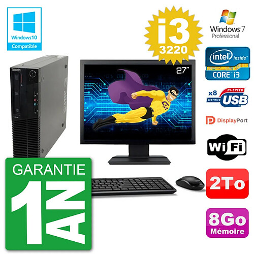 PC Lenovo M82 SFF Ecran 27" i3-3220 RAM 8Go Disque 2To Graveur DVD Wifi W7 · Occasion