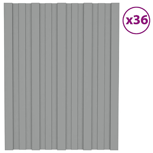 vidaXL Panneaux de toiture 36 pcs Acier galvanisé Gris 60x45 cm