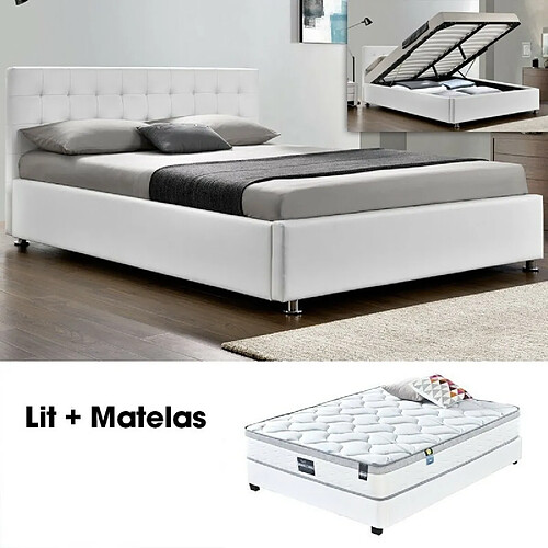 Meubler Design Lit Complet Capitole + Matelas Romance 160 Blanc