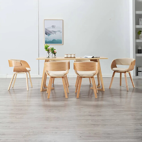 vidaXL Chaises à manger lot de 6 crème bois courbé et similicuir