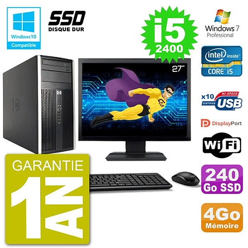 PC HP 6300 MT Ecran 27" Core i5-2400 RAM 4Go SSD 240Go Graveur DVD Wifi W7 · Occasion