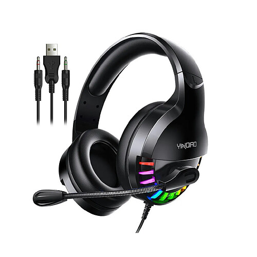 LUUCOZK Casque de jeu filaire Q2 avec lumière LED et micro pour ordinateursOrdinateurs portables - Noir