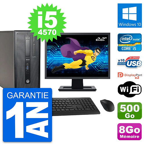 PC Tour HP 800 G1 Ecran 22" Intel i5-4570 RAM 8Go Disque 500Go Windows 10 Wifi · Occasion