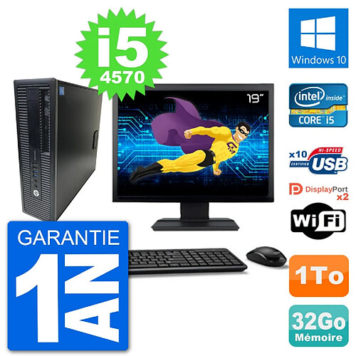 PC HP 800 G1 Ecran 19" Core i5-4570 RAM 32Go Disque 1To Windows 10 Wifi · Occasion