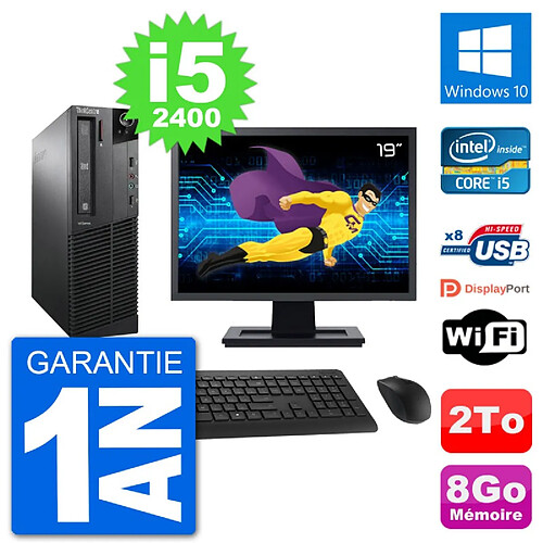 PC Lenovo M91p SFF Ecran 19" Intel i5-2400 RAM 8Go Disque 2To Windows 10 Wifi · Occasion