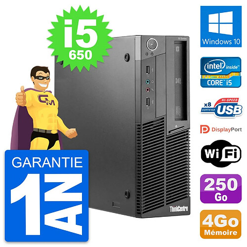 PC Lenovo ThinkCentre M90 SFF Intel i5-650 RAM 4Go Disque 250Go Windows 10 Wifi · Occasion