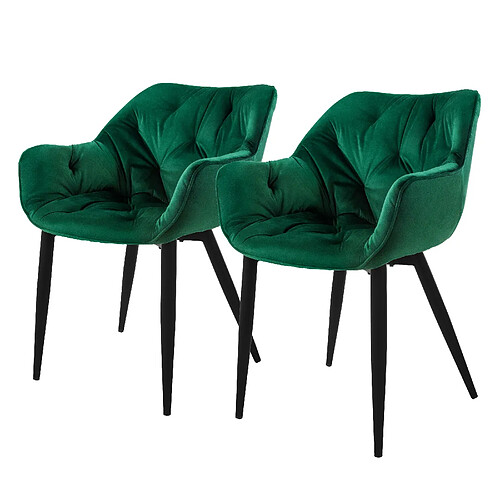 Chaise de salle à manger, lot de 2, vert foncé, revêtement velours, pieds métalliques, matériel de montage inclus ML-Design