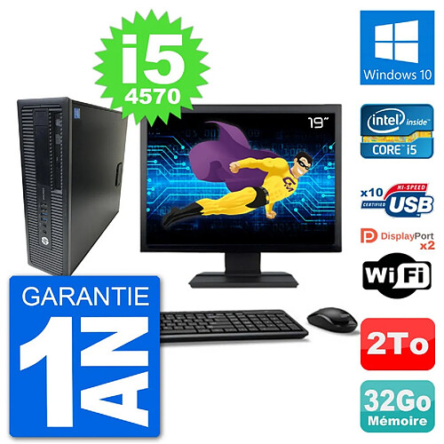 PC HP 800 G1 Ecran 19" Core i5-4570 RAM 32Go Disque 2To Windows 10 Wifi · Occasion