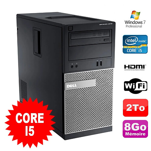 PC Tour DELL Optiplex 3010 MT Intel I5-2400 Graveur 8Go 2000Go HDMI Wifi W7 · Occasion