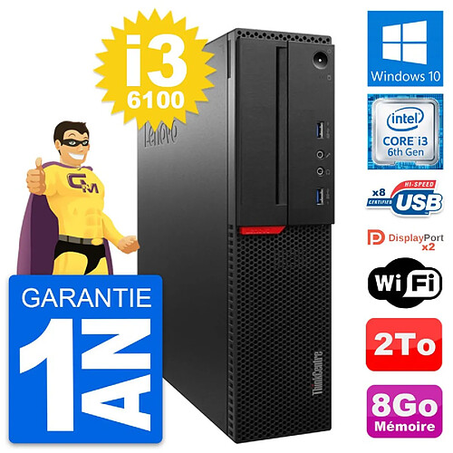 PC Lenovo ThinkCentre M800 SFF Intel i3-6100 RAM 8Go Disque 2To Windows 10 Wifi · Occasion