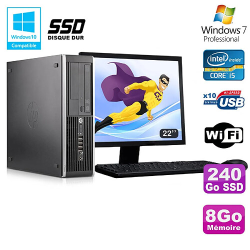 Lot PC HP Elite 8300 SFF I5-3470 3.2GHz 8Go 240Go SSD Graveur Wifi W7 + Ecran 22 · Occasion