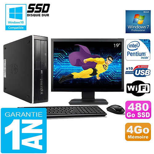 PC HP Compaq 8300 SFF Intel G850 Ram 4Go Disque 480 Go SSD Wifi W7 Ecran 19" · Occasion