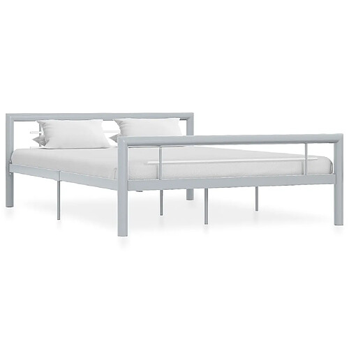 Maison Chic Lit adulte - Lit simple Cadre de lit,Structure du lit Contemporain Gris et blanc Métal 160 x 200 cm -MN25751