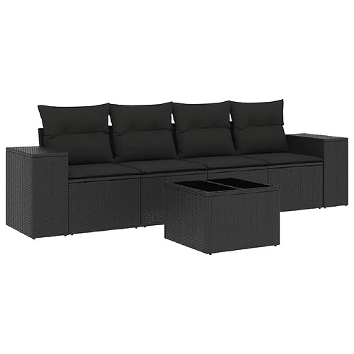 Maison Chic Salon de jardin 5 pcs avec coussins | Ensemble de Table et chaises | Mobilier d'Extérieur noir résine tressée -GKD52588