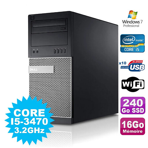 PC Tour Dell Optiplex 7010 Core I5-3470 3.2Ghz 16Go 240Go SSD DVD WIFI Win 7 · Occasion