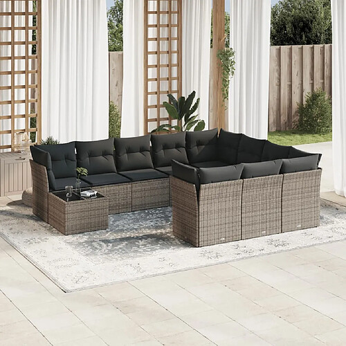 vidaXL Salon de jardin 11 pcs avec coussins gris résine tressée