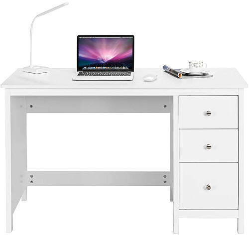 Helloshop26 Bureau informatique table d'ordinateur 120 x 50 x75 cm spacieux avec 3 tiroirs style moderne coloris blanc 20_0004849