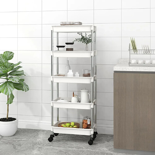 vidaXL Chariot de cuisine 5 niveaux Blanc 42x29x128 cm Fer et ABS