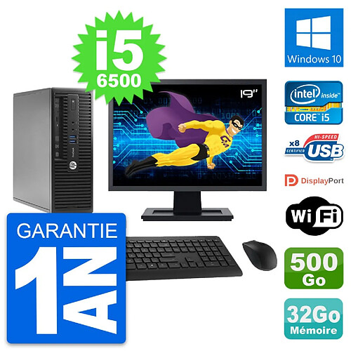 PC HP 400 G3 SFF Ecran 19" Intel i5-6500 RAM 32Go Disque 500Go Windows 10 Wifi · Occasion